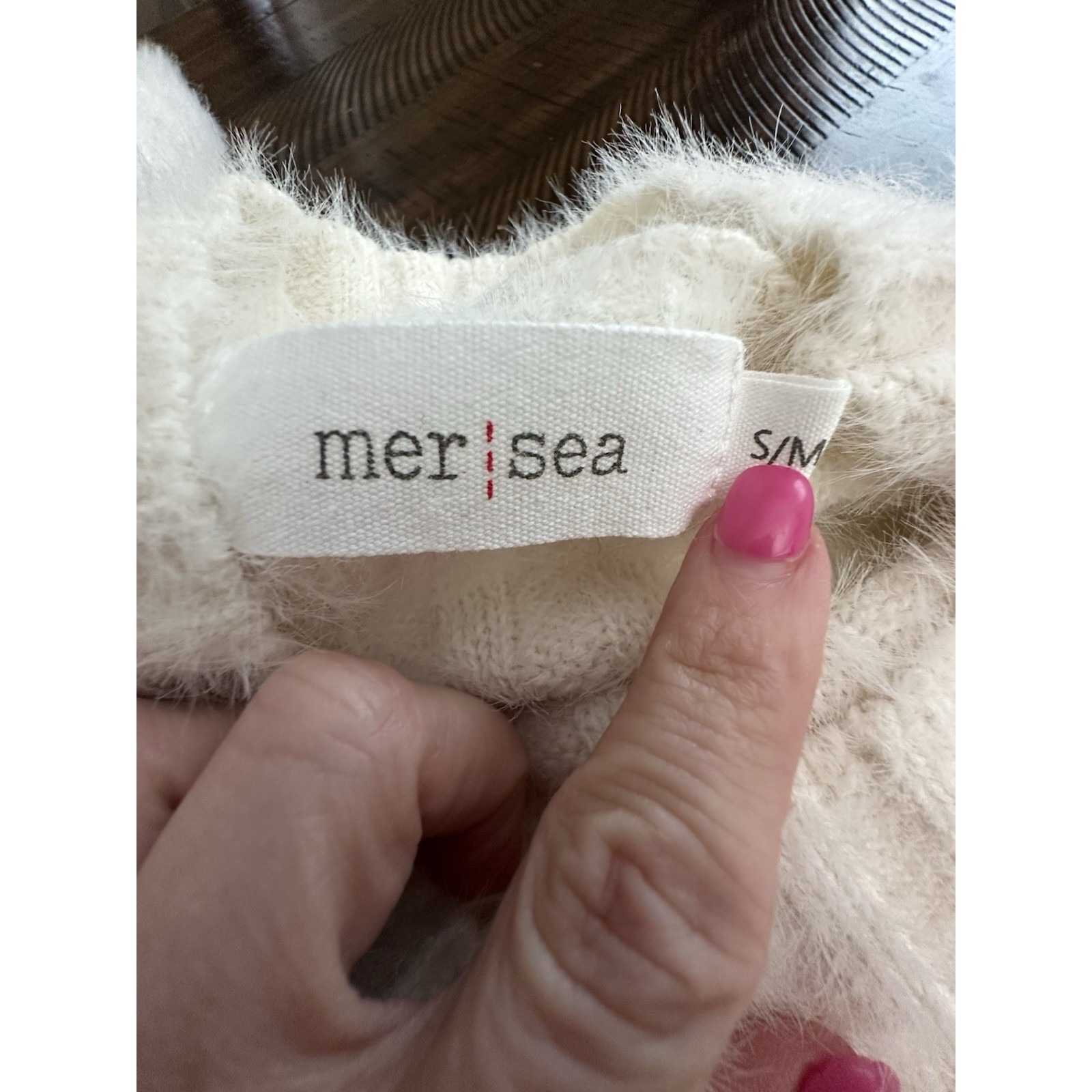 Mer Sea Sweater Women's S/M Pullover Soft Fuzzy Cozy White Tie Mock Neck #Cd3-4 — image 2 of 7